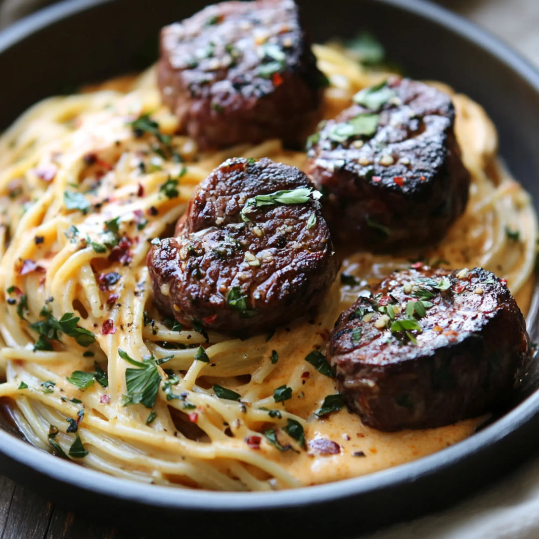Filet Mignon Pasta Carbonara Bowl